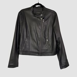 Banana Republic Black Faux Leather Moto Jacket L Asymmetrical Zip Biker Style